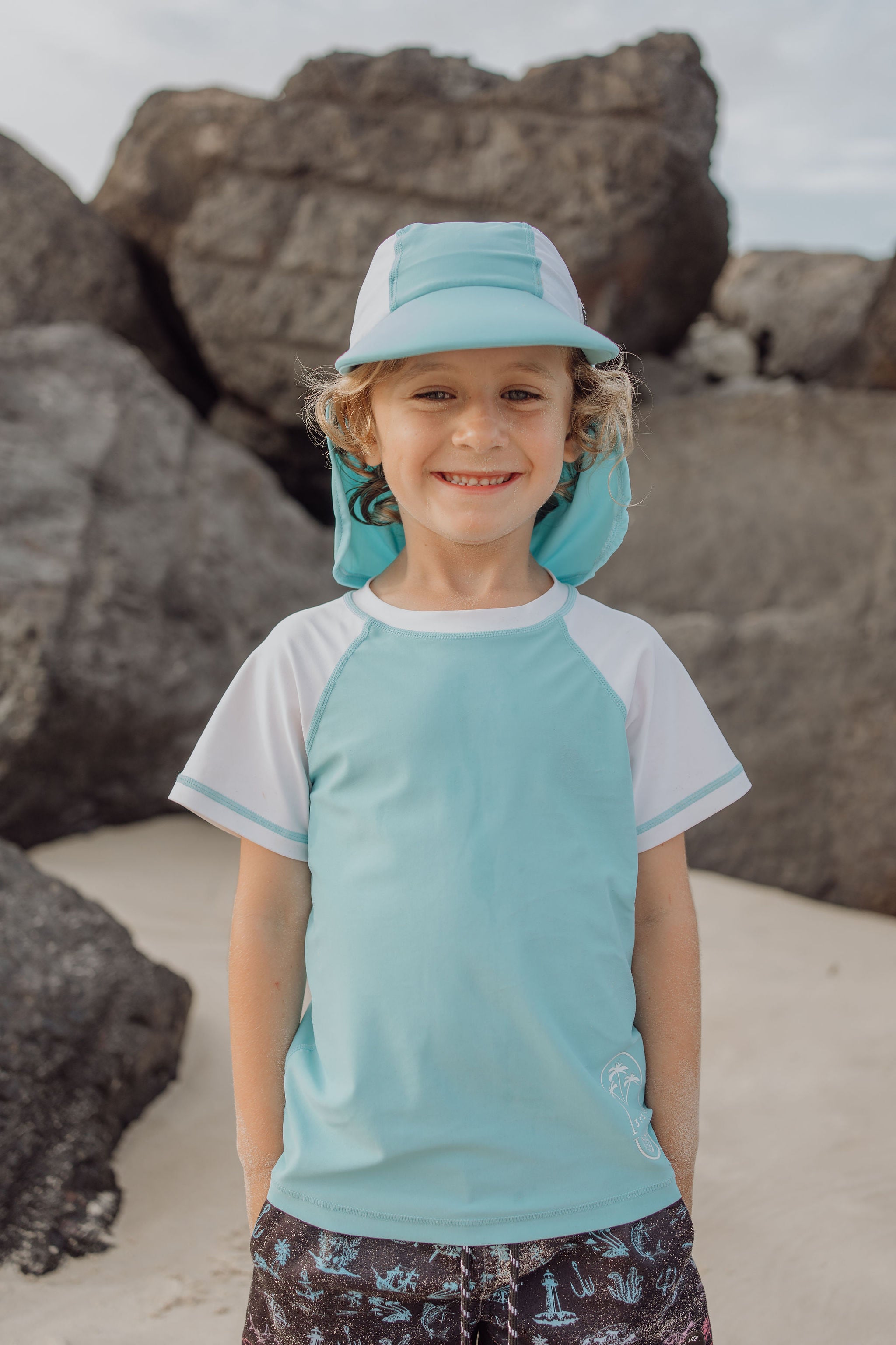 Kids 3rd Ave Logo Rashie & hat set Aqua